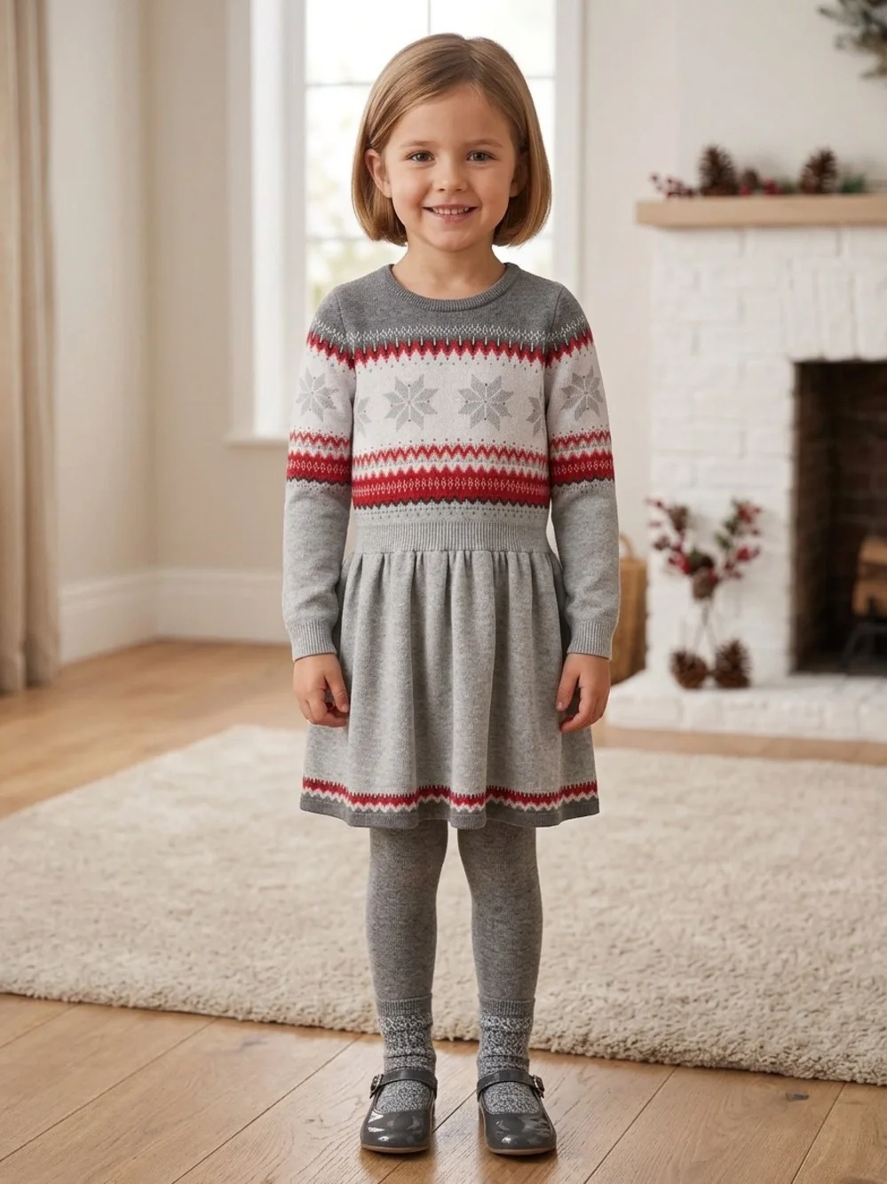Gymboree Gray and Red Fair Isle Sweater Dress